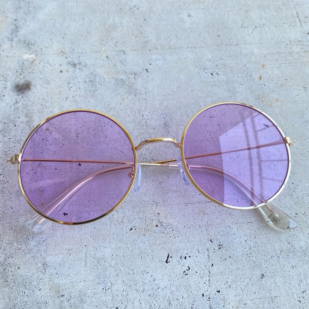 light purple tinted hipster circle sunglasses